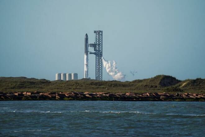 Das SpaceX-Raumschiff "Starship" auf dem Boca Chica-Startplatz des Unternehmens