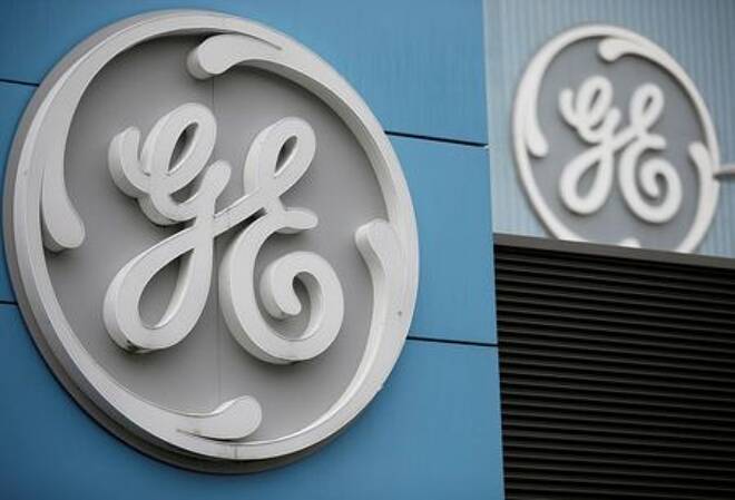 The logo of U.S. conglomerate General Electric is