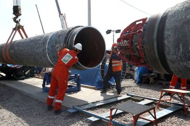 Arbeiter auf der Baustelle der Nord Stream 2-Gaspipeline in