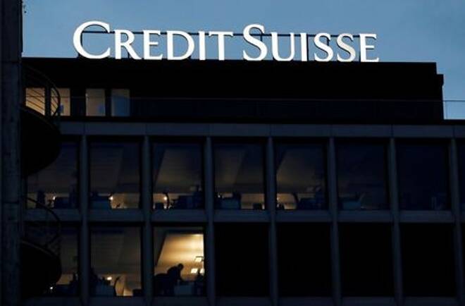 Logo der Credit Suisse auf einem Gebäude in Genf,