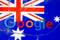 Ein 3D-gedrucktes Google-Logo auf zerbrochenem Glas vor einer australischen