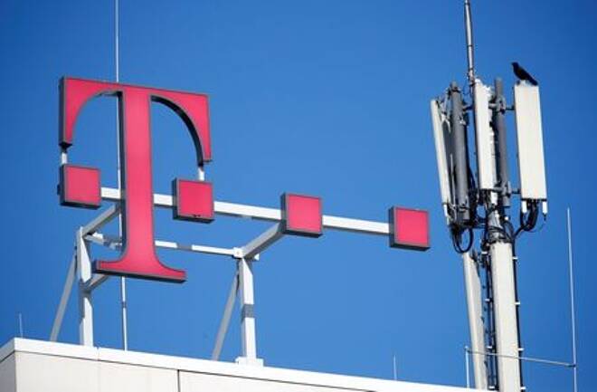 The logo of German telecoms giant Deutsche Telekom