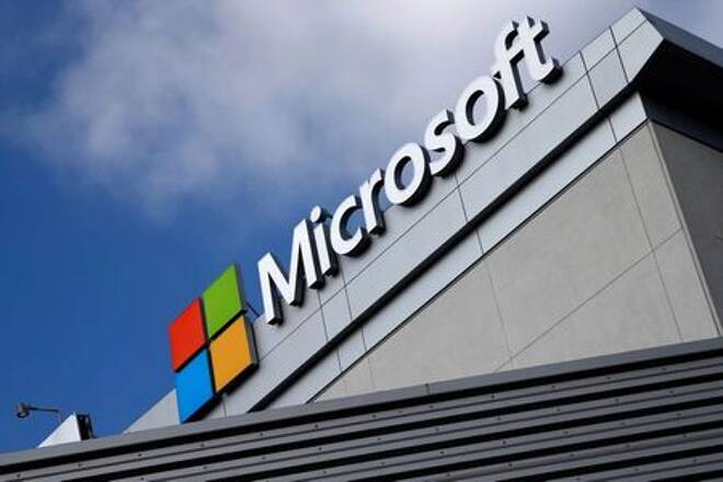 Ein Microsoft-Logo ist in Los Angeles, Kalifornien, USA, am