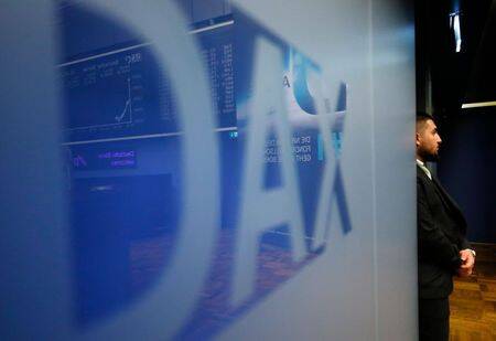 The DAX (German stock index) logo is seen at the