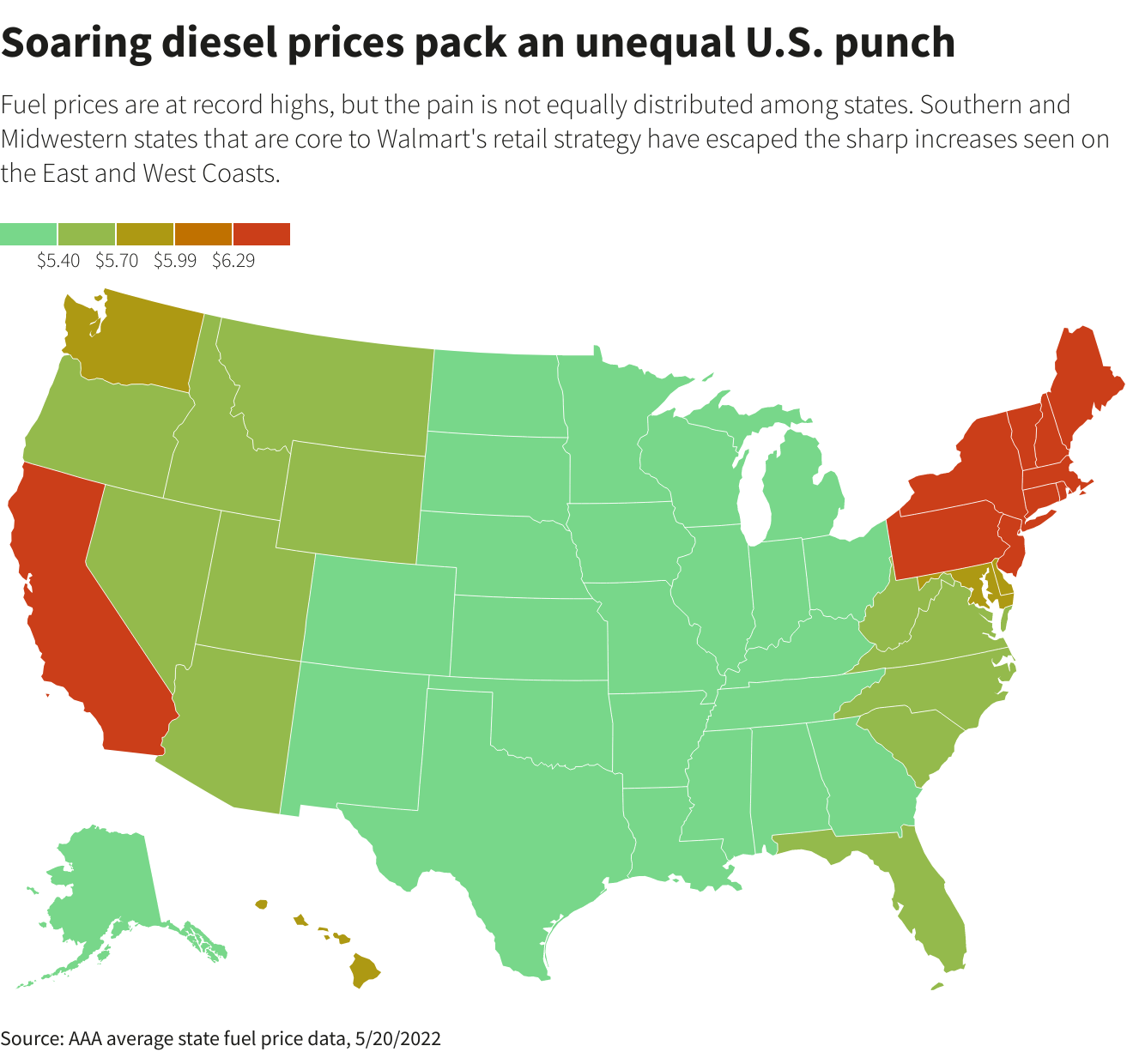 Soaring diesel prices pack an unequal U.S. punch –